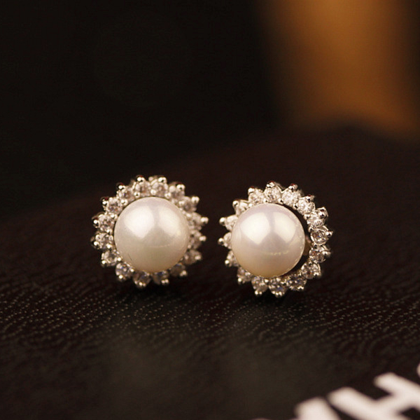 Sunflower Shape Pearl Earrings 061010 on Luulla